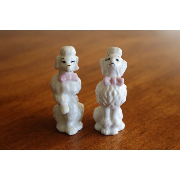 Lot of 2 Vintage Ceramic White Poodle W/ Pink Bow Japan 1950-60s Sitting Begging - Picture 2 of 11